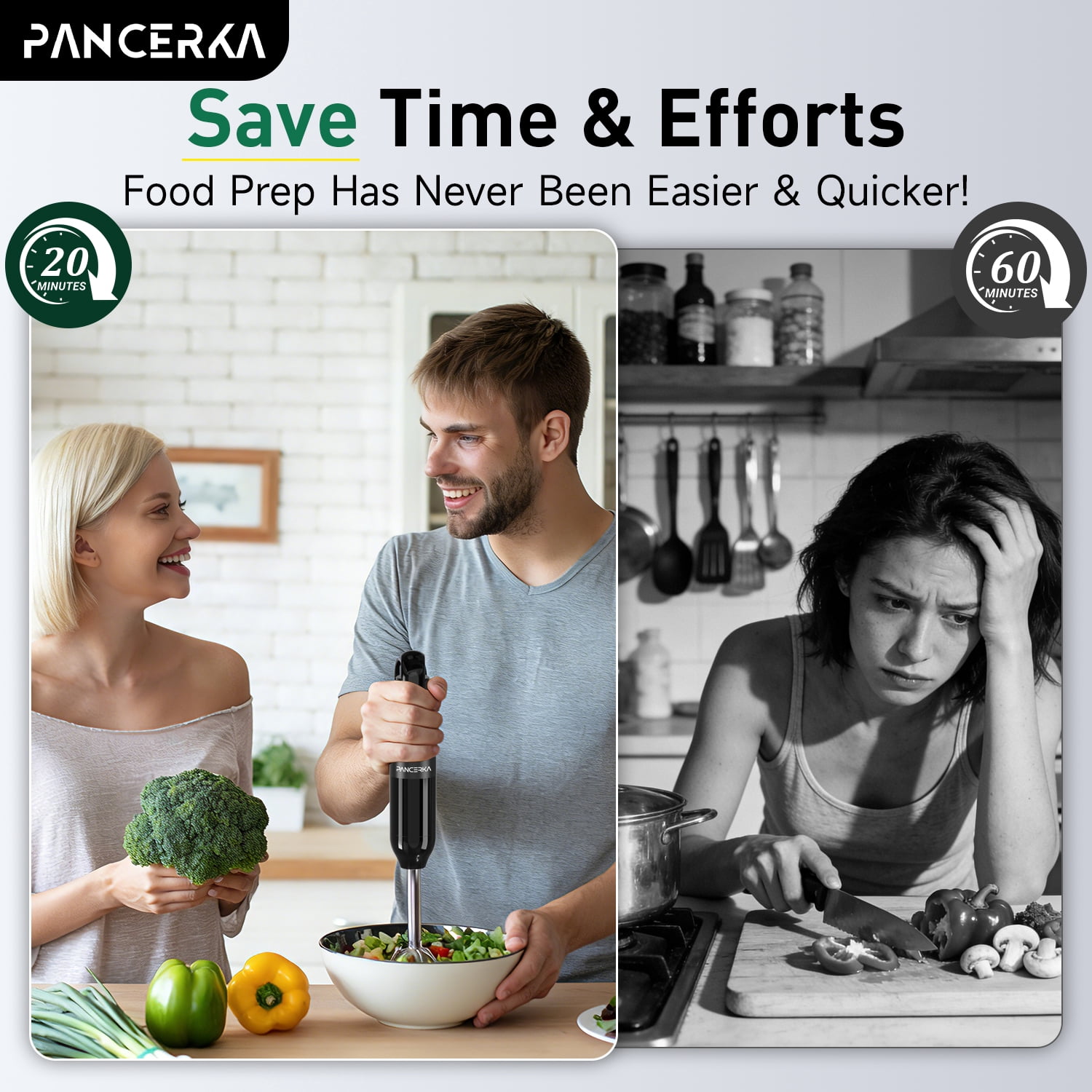 PANCERKA Powerful Handheld Blender | 304 Stainless Steel Blades, Portable Stick Mixer, Electric Immersion Blender, One-click Turbo Mode, Electric Hand Blender with Detachable Base