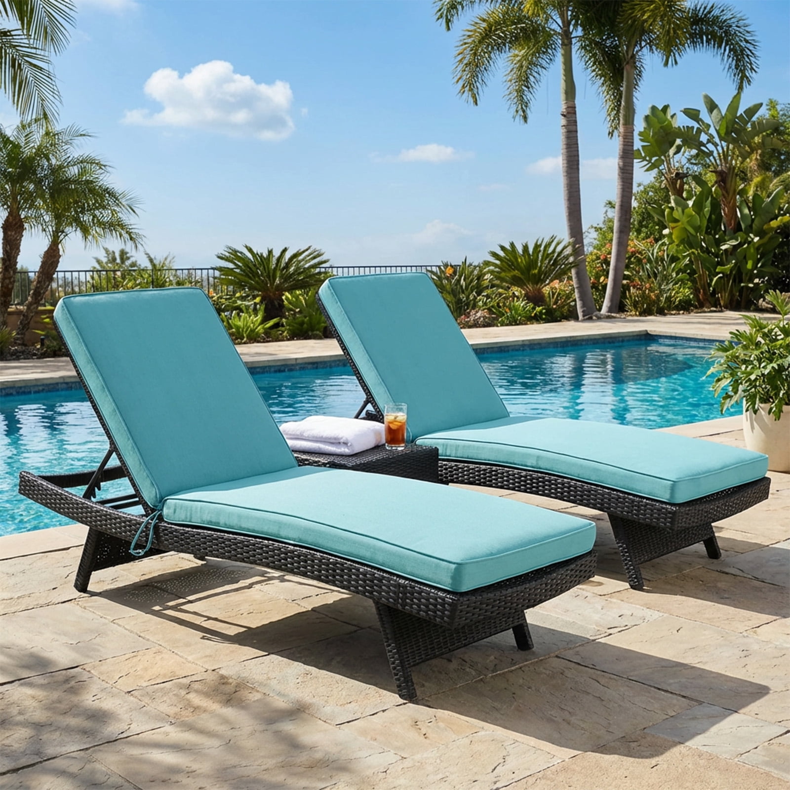 BPS 72" x 21" x 3" Outdoor Chaise Lounge Cushion, Fade & Water Resistant Patio Chair Cushion, Set of 2 - Blue