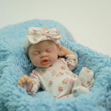 Reborn Baby Dolls 7 inches Open Eyes Smile Full Silicone Mini Realistic Babies with Feeding Accessories