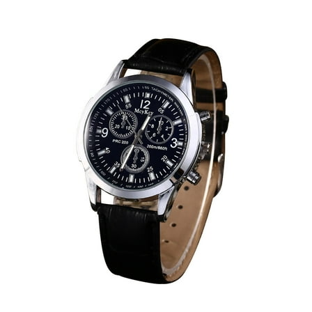 Masteelf Three Decorative Dials Watch with Calendar Leather Cloak Strap Quartz Men Wrist Watch(Black)