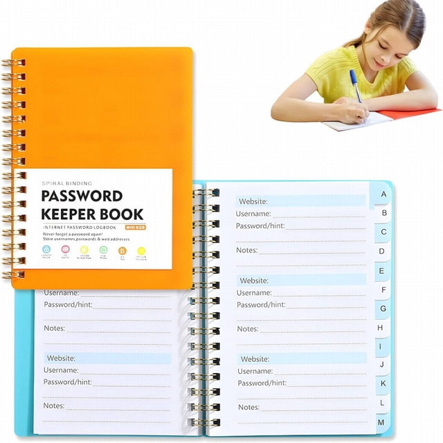 A Spiral Codebook, Christmas Clearance Sale Cyenie Orange Spiral Cipher Book Orange, Password Book Password Book with Personal Alphabet Label Internet Address and Password Headquarters Password Log