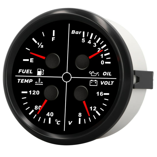 85mm 4 In 1 Gauge, DC 8-16V Multifunction Fuel Level Meter Voltage Display Stepper Motor For RV Yacht Ship
