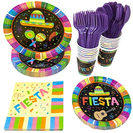 Fiesta Party Supplies Packs (113+ Pieces for 16 Guests), Colorful Party Tableware, Fiesta Supplies