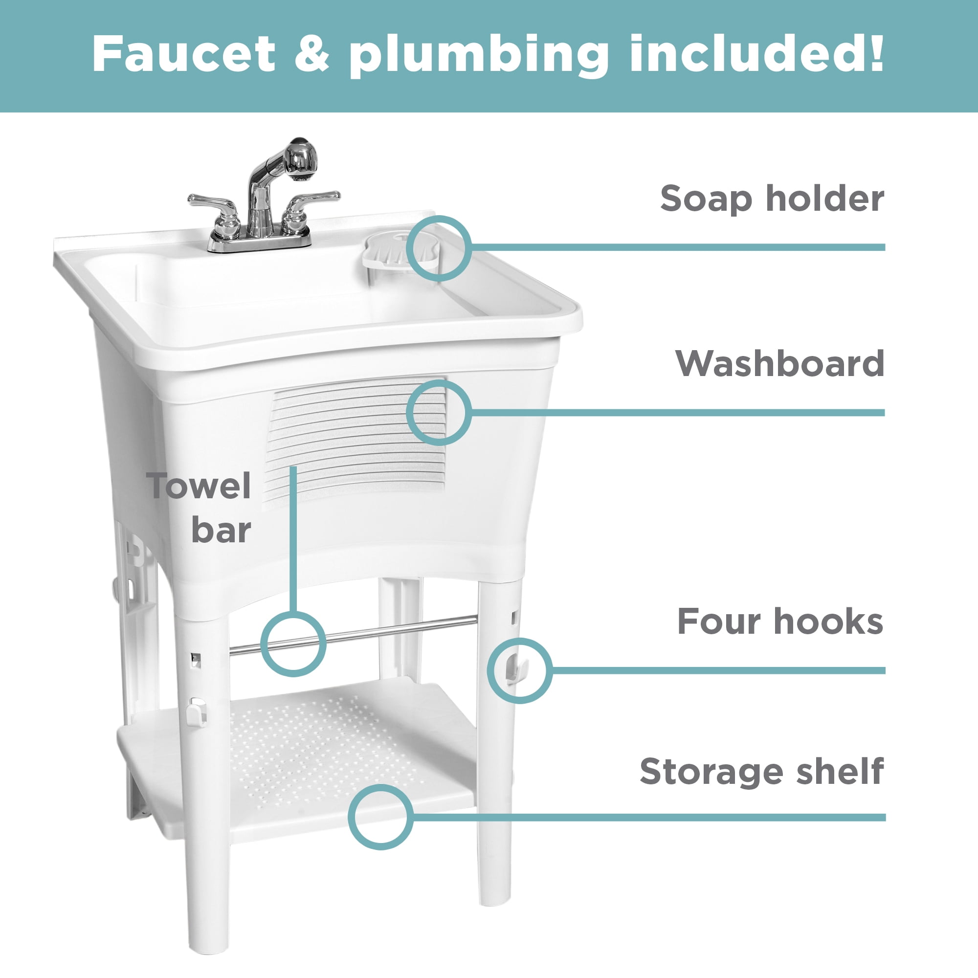 Zenna Home Utility Sink with Pull-Out Faucet: Laundry Tub