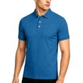 thumbnail image 2 of COSFO Blue Men's Polo Shirts Short Sleeve Ribbed Knit Casual Shirts Pullover Business Golf Collared Classic Fit Tops, 2 of 5