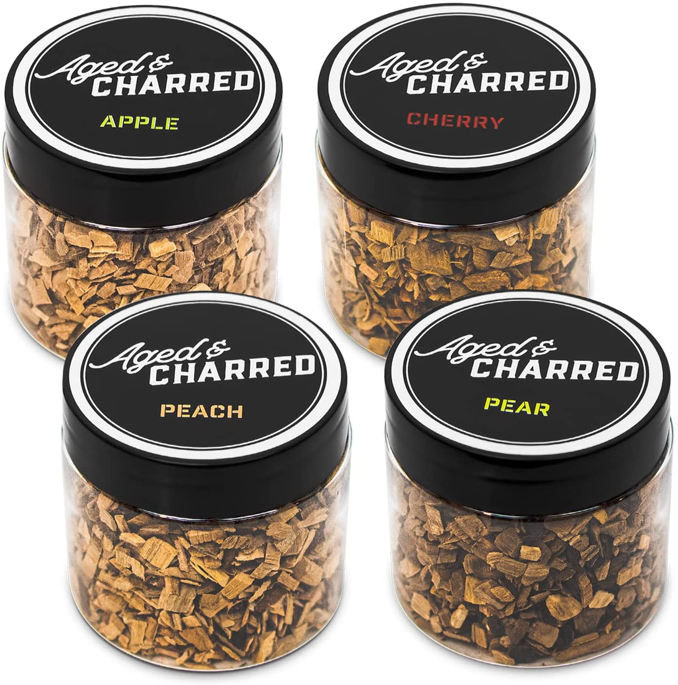 Wood Chips for Cocktail Smoker - Fruit 4-Pack: Apple, Cherry, Peach, Pear Woods Chips for Drinks - Cocktail Smoker Chips - Whiskey Wood Chips by Aged & Charred Fruit Pack
