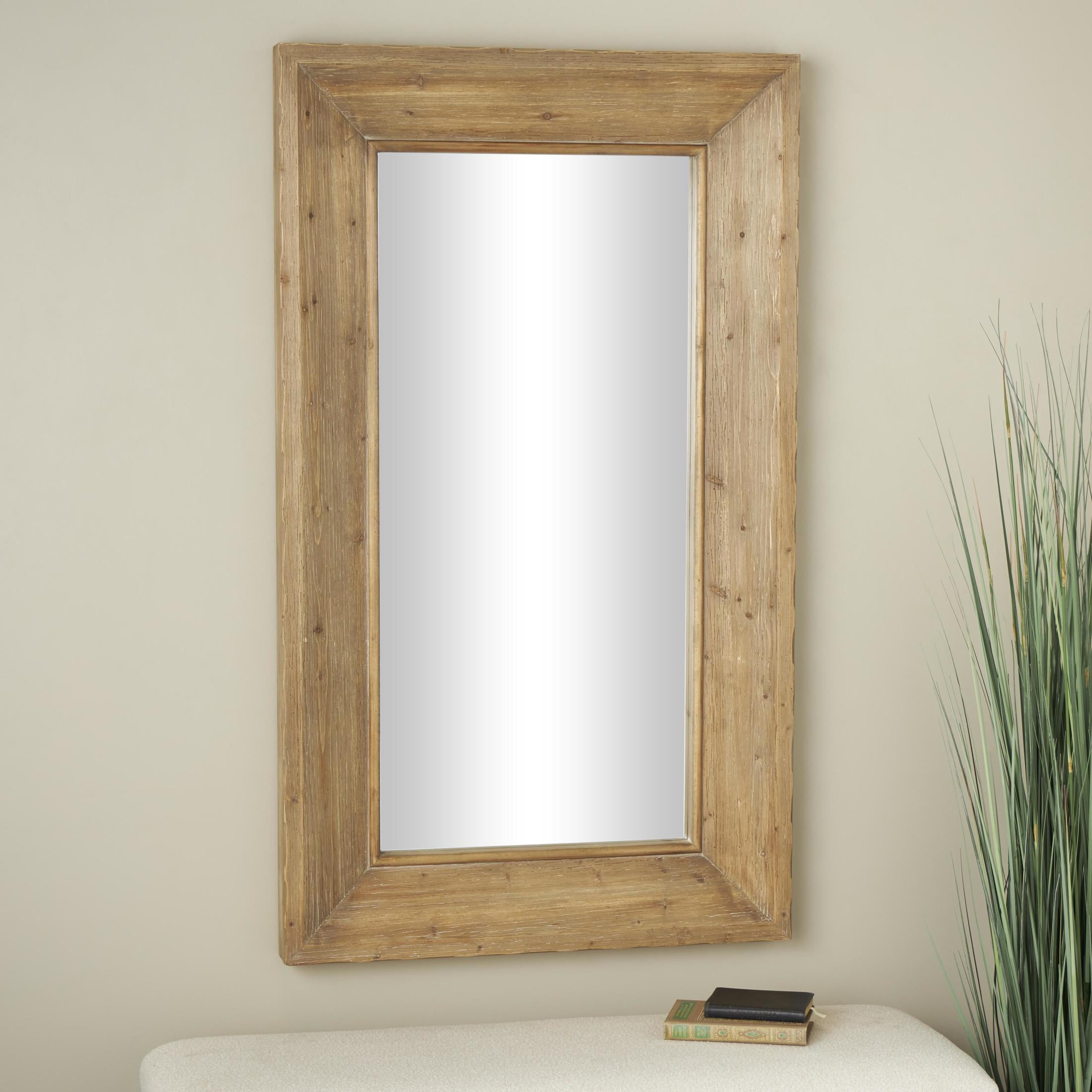 DecMode 32" x 55" Brown Wood Floor Mirror with Natural Wood Grains