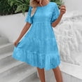 thumbnail image 1 of NARABB Robes d'Été Maxi Aguichant Unies pour Femmes Manches Courtes Col Rond Brodé Dentelle Ajourée Robe pour Dames, 1 of 5