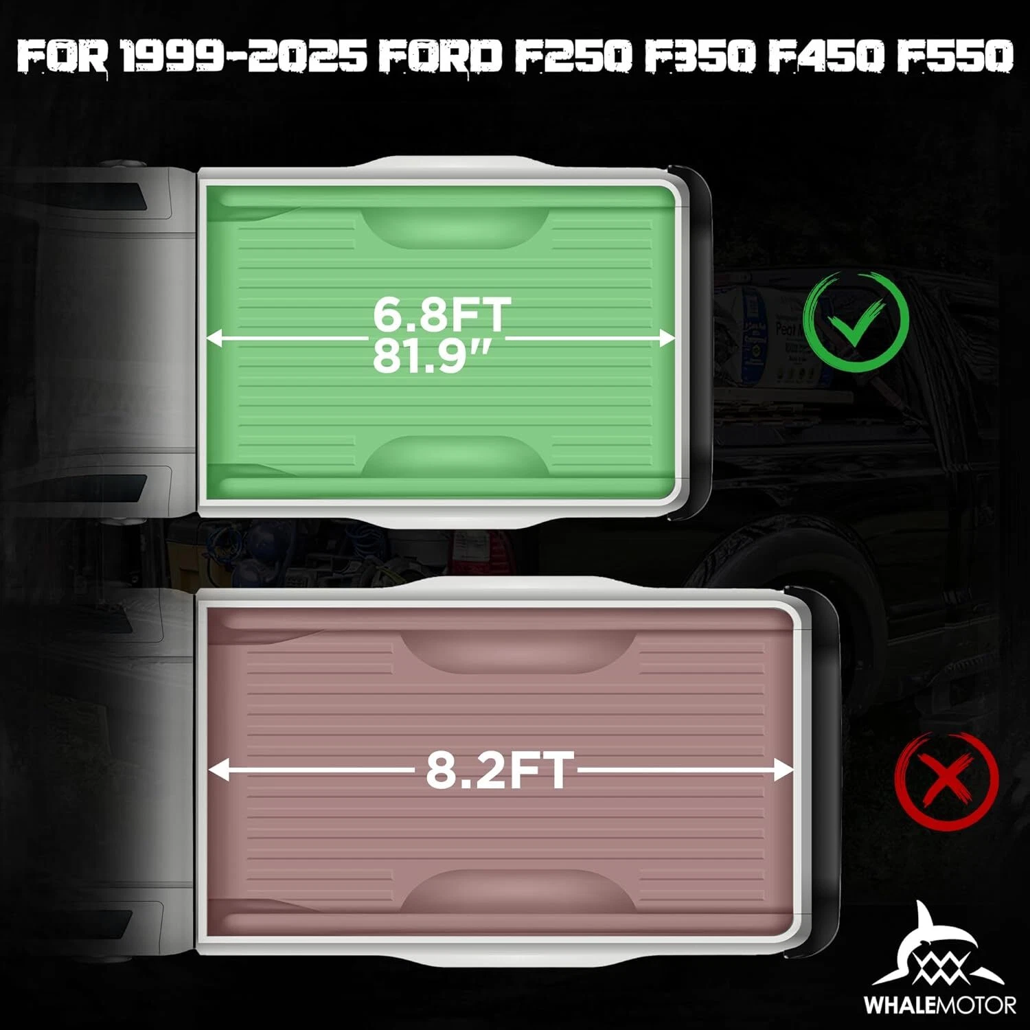 WHALEMOTOR Truck Bed Tonneau Cover Compatible with Ford Super Duty 6.8 ft Standard Box, 1999-2026 F250 F-250 F350 F-350, Soft Folding Style(Quad Fold)