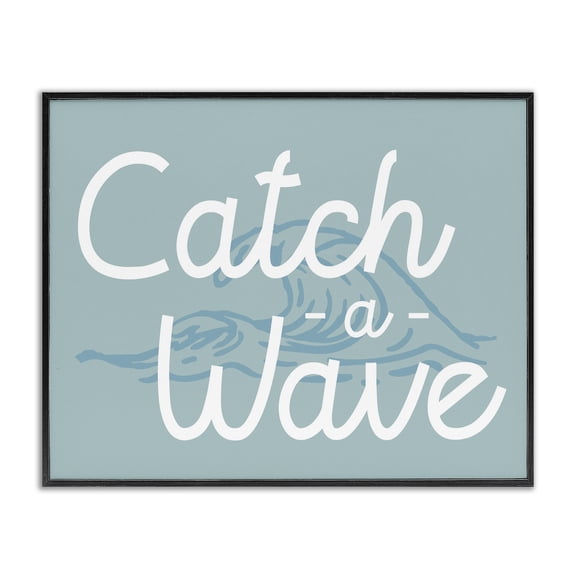 Stupell Industries Coastal Catch a Wave Phrase Black Framed Giclee Art, 14 x 11, by Lil' Rue