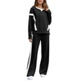 thumbnail image 4 of WTOBBY Women's Casual Long Sleeve Solid Color Blocked Hoodie with Wide Leg Pants Two Piece Set, Fashion Lounge Wear Tracksuit for Everyday Comfort and Street Style Outfit,Black 2XL, 4 of 8