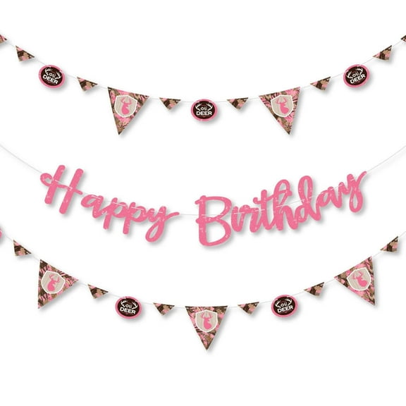 Big Dot of Happiness Pink Gone Hunting - Deer Hunting Girl Camo Birthday Party Letter Banner Decor - 36 Banner Cutouts & Happy Birthday Banner Letters