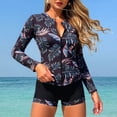 thumbnail image 3 of Oplxuo Women's Two Piece Rash Guard UPF50+ Sun Protection Long Sleeve Zip Front Swimsuit Top with Boyshorts Swim Shirt, 3 of 7