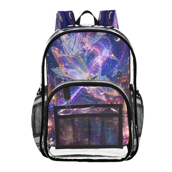 PVC Transparent Backpacks Clear Backpack for Travel and Outings Fantasy Dragonfly Pattern