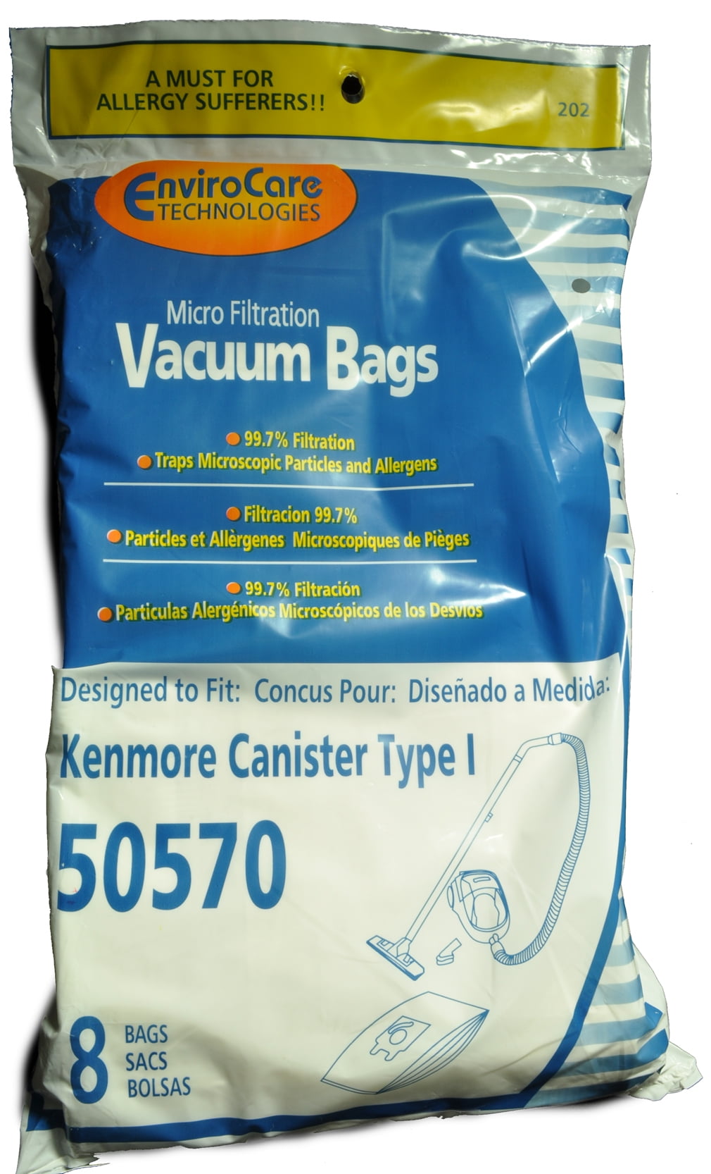 Ultracare Kenmore 50570 Type I Micro Filtration Canister Bags 8 Pack 