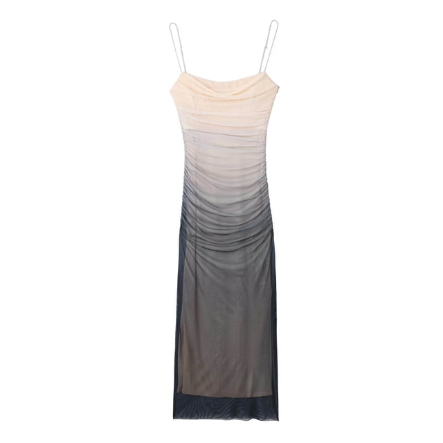 Fankiway Robe à Bretelles Imprimée Dégradée pour Femme, Robe Polyvalente au Style Élégant, Robes d'Été pour Femmes, Robes Sans Manches pour Femmes, Grande Taille