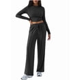 thumbnail image 1 of Conjunto Deportivo Y2K de Dos Piezas para Mujer, con Larga, Top Ajustado y Pantalones Anchos, Ideal para y Otoño Negro M, 1 of 8