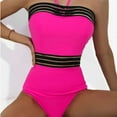 thumbnail image 4 of gakvbuo Summer Swimsuit Women One Piece Bathing Suit for Women Plus Size Swimsuit for Women Women'S Swimwear Solid Patchwork Halter Neck Mesh Hollow Out Beachwear Bikini Monokinis, 4 of 9
