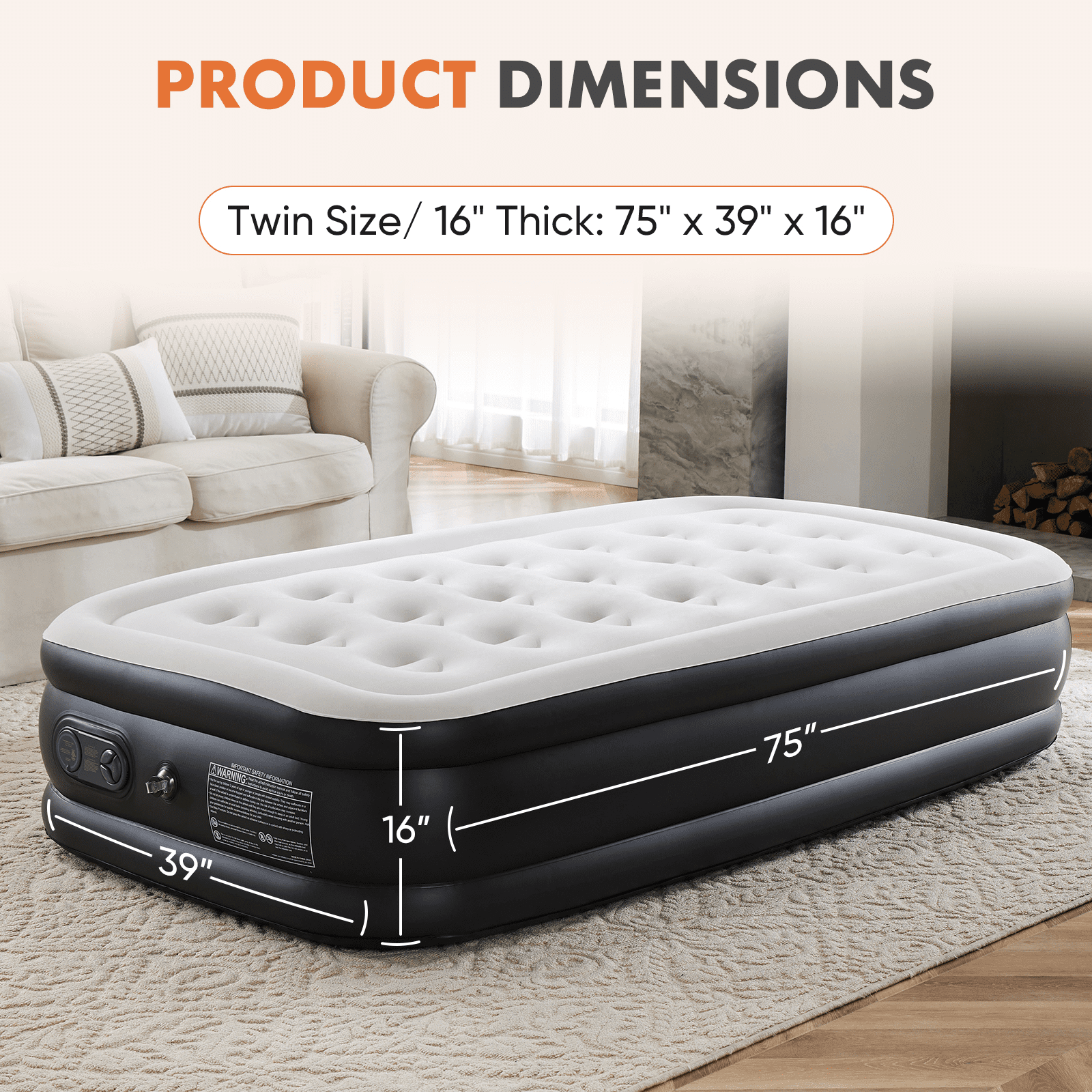 MAYEERTY Air Mattress - 18" Inflatable Blow Up Mattress Airbed with Built-in High Capacity Pump, Double Height, Adjustable, Non-Slip Bottom Design