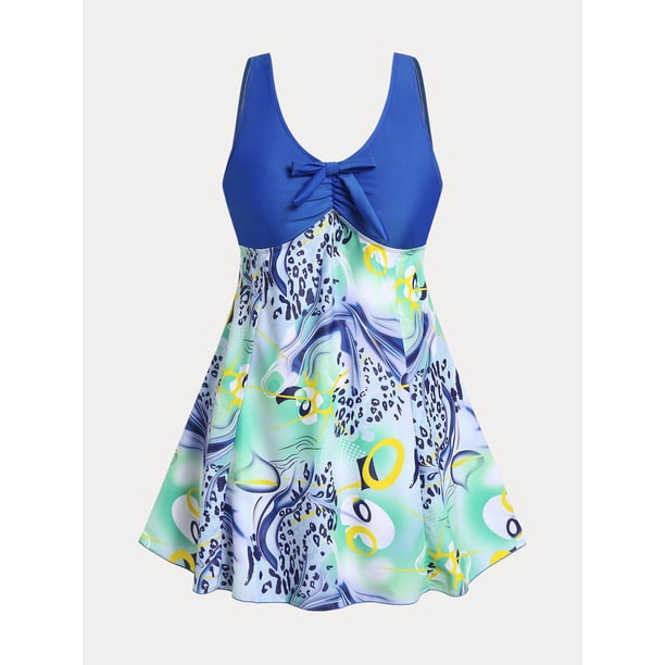 Tankini de Talla Extra con Estampado Mixto Rosegal Camisetas sin mangas de talla grande