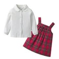 thumbnail image 4 of Wuxian Girls Outfits Stylish Dress Shirt Set Autumn Winter Two Piece Long Sleeve Peter Pan Collar T-Shirt Plaid Dress Two Piece Dailywear Fall Winter Clothing For Girls,Red,4-5 Years, 4 of 9