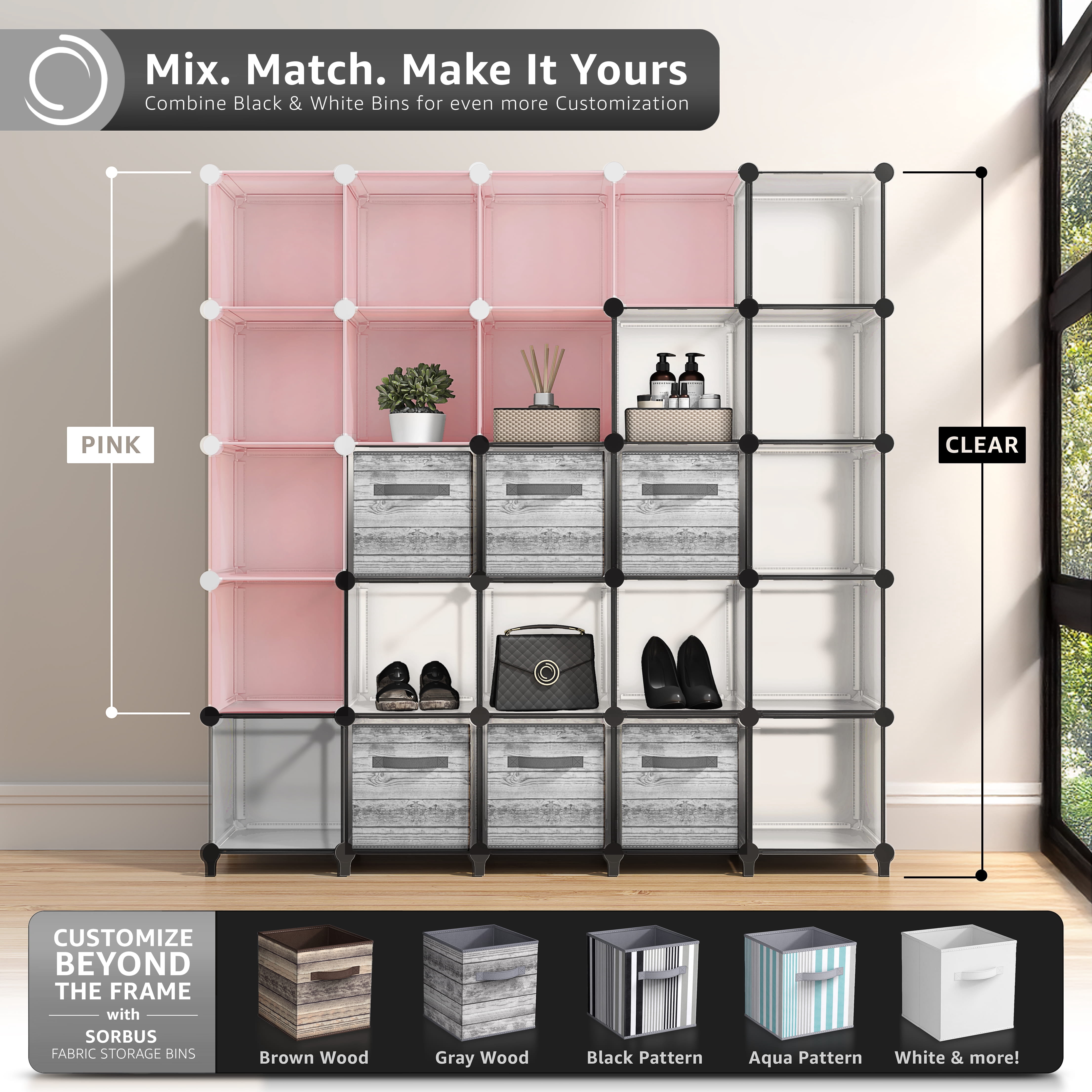 Sorbus 14-Cube Storage Organizer, Waterproof Cubby Shelf for Closet & Bedroom, Clear