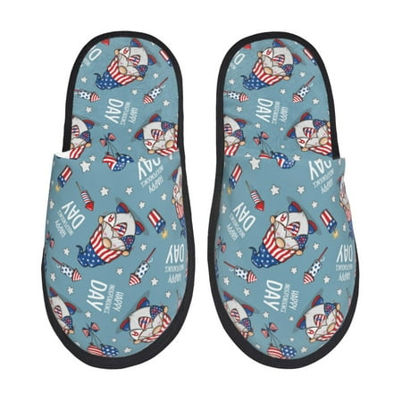 Balery Independence With Gnome Slient Indoor Furry Fleece Comfort House Shoes Soft Non-Slip Home Shoes Cotton slippers House Slippers-- Large