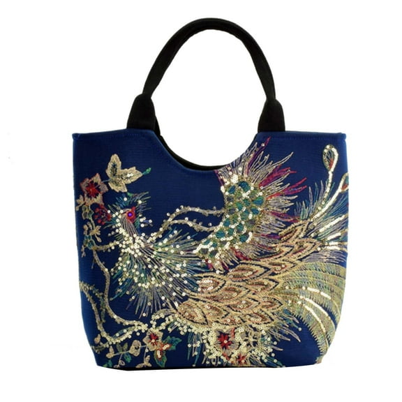 Odeerbi Tote Bag for Women 2025 New Wind Embroidered Bag Canvas Peahen Embroidery Middle-aged Shoulder Portable Package Red