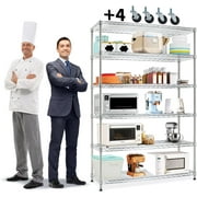 6 Tier Metal Shelving, 18" D x 48" W x 82" H Storage Rack, Wire Shelf, Height Adjustable, Wire Rack Shelving, Maximum Load Bearing 2100lbs, Metal Storage Shelves for Kitchen Garage Warehouse, Chrome