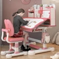 thumbnail image 2 of Floseru 2Pcs Kids Desk and Chair Set,Height Adjustable Children School Study Table Chair Set with Partition Design,Bookstand,Drawer,Ergonomic Desk Chair with Writing Board,Sitting Corrector, 2 of 8