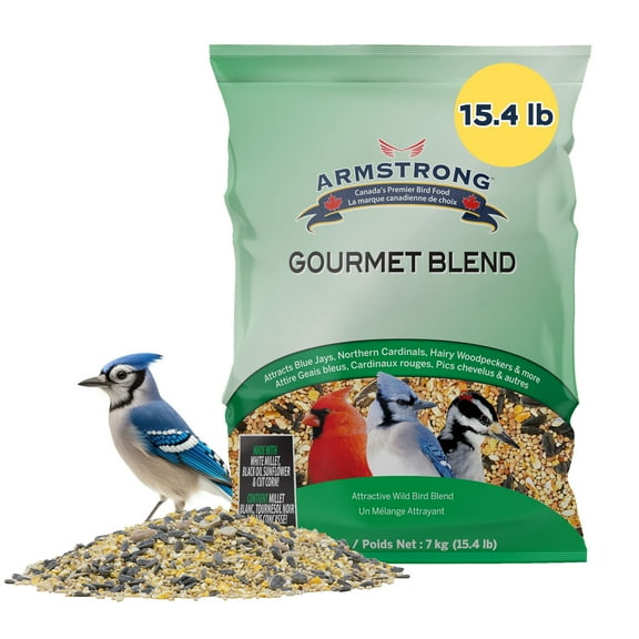Armstrong Bird Food Gourmet Blend, 15.4 Pounds - with White & Red Millet, Cut Corn, Wheat, Black Oil Sunflower, Striped Sunflower, Peanuts & Safflower for Blue Jays, Northern Cardinals and More