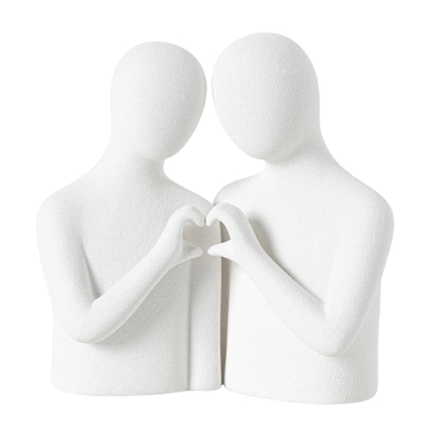 Estatua abstracta de pareja, adorno de escritorio, figura coleccionable en forma de corazón, amantes Blanco