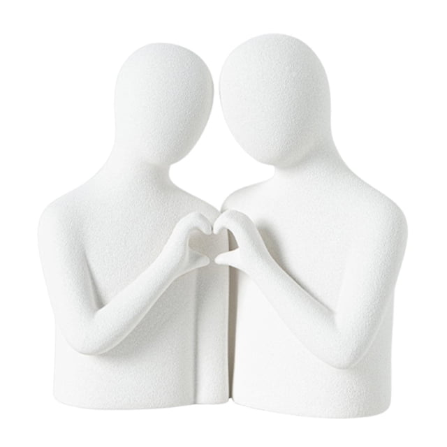 Estatua abstracta de pareja, adorno de escritorio, figura coleccionable en forma de corazón, amantes Blanco