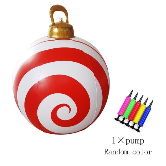 23.6" PVC Inflatable Christmas Ball with Pump, Large Xmas Blow up Ball Decorations, Candy Ball Outdoor Inflatable Decor for Garden Pool Front Door Indoor Outdoor