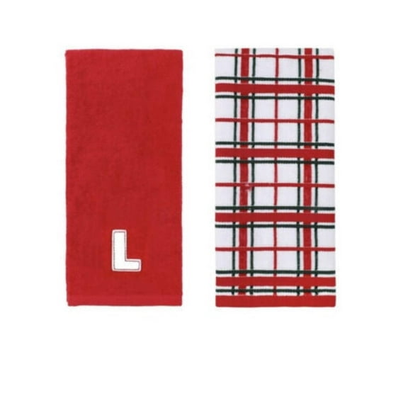 St. Nicholas Square L Monogram Hand Towel 2 Pack Set New with Tags Red Plaid