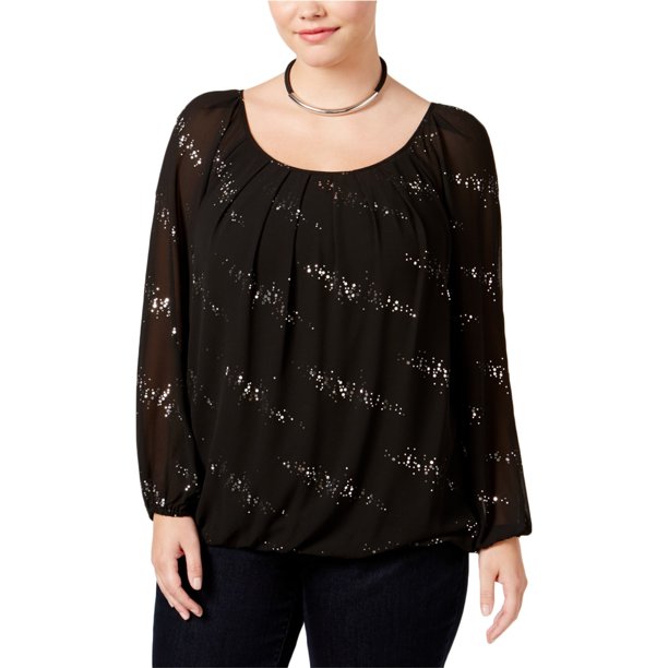 NY Collection Womens Embellished Pullover Blouse, red, Plus Size, 2X