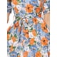 thumbnail image 5 of INSPIRE CHIC Vestido Midi Floral de Manga Abullonada con Cuello Peter Pan y Cintura Alta para Mujeres XS Naranja Azul, 5 of 6