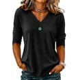 thumbnail image 2 of Women's V Neck Long Sleeve Tops Casual T Shirts Solid Color Basic Summer Tees Loose Fit Pullover Tunic, 2 of 6