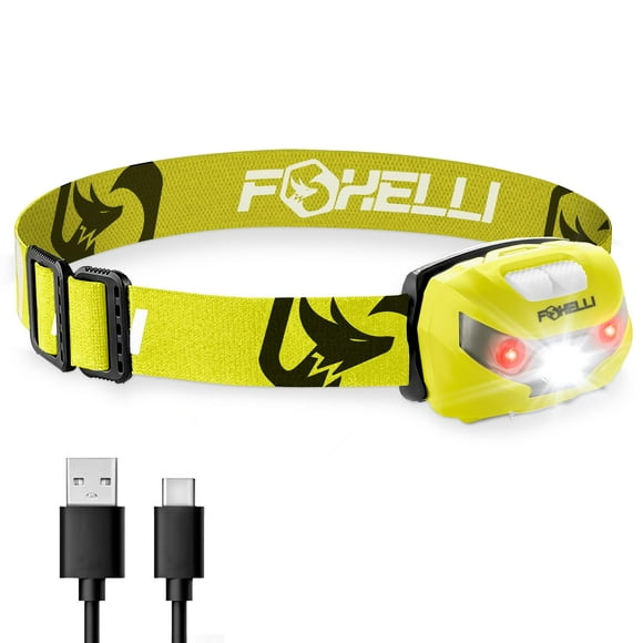 Foxelli Lampe Frontale LED Rechargeable USB-C – Super Lumineuse, Légère pour Course, Camping, Randonnée et Travail – Ajustement Confortable pour Adultes et Enfants