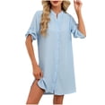 thumbnail image 5 of Puyaiuu Women's Lapel Collar Short Sleeve Shirt Dress, Solid Button Front Midi Length Jacket Style, Lightweight Flowy Casual Spring Summer Office Wear, Breezy Everyday Layering Work Tunic Gift, 5 of 7