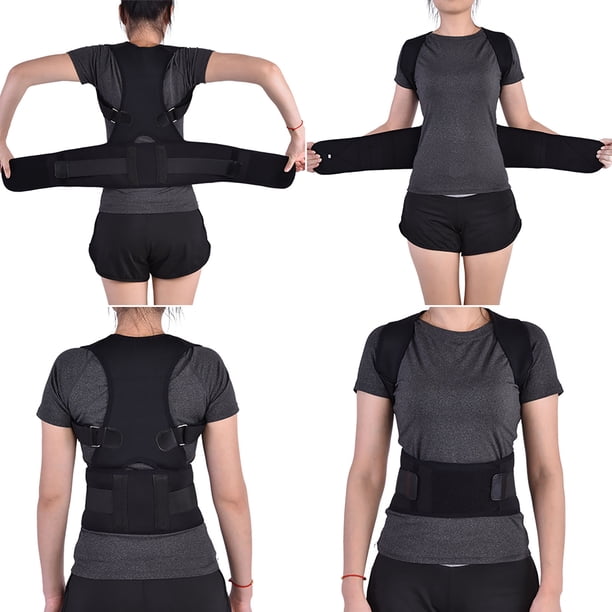 Hombres Mujeres Soporte de hombro ajustable Cinturón de cintura Soporte de espalda Corrector de postura (Negro XL)
