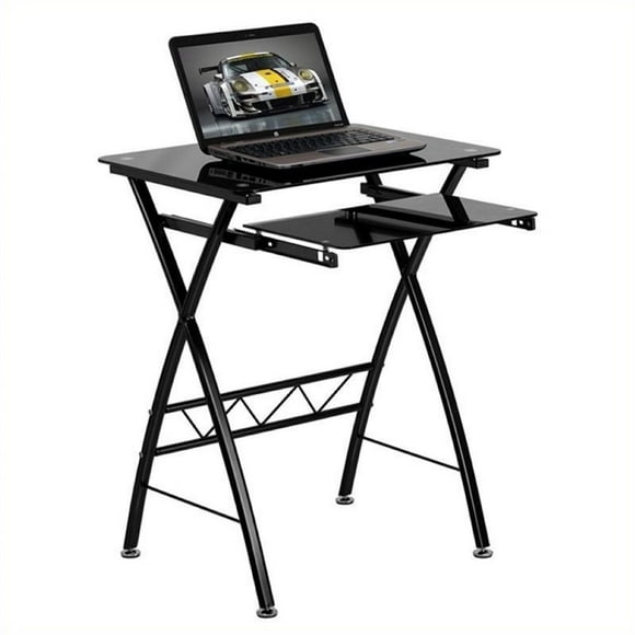 Scranton & Co Tempered Glass/Metal Bedroom/Living Room Computer Desk in Black