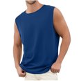 thumbnail image 2 of Dagegui Mens Crew Neck Sleeveless T Shirts Summer Cool Workout Muscle Tank Tops Casual Loose Fit Running Training Tee Dark Blue,L, 2 of 5
