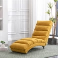 thumbnail image 3 of Modern Recliner Chaise Chair, Upholstered Linen Chaise Lounge Indoor Chair with Metal Legs and Side Pocket, Massage Long Lounger Lazy Sofa Chair with Backrest for Bedroom Living Room, Mustard, 3 of 7