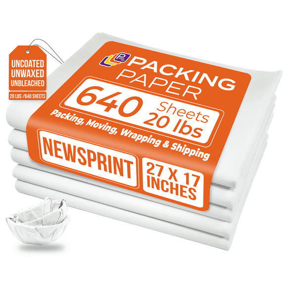White Bulk Packing Paper Sheets for Moving | 640 sheets | 27" x 17" | 20 lb | Twin Pack | | Newsprint Wrapping Paper Sheets - Must Have in Your Moving Supplies, Packing Materials, Moving Paper Wrap