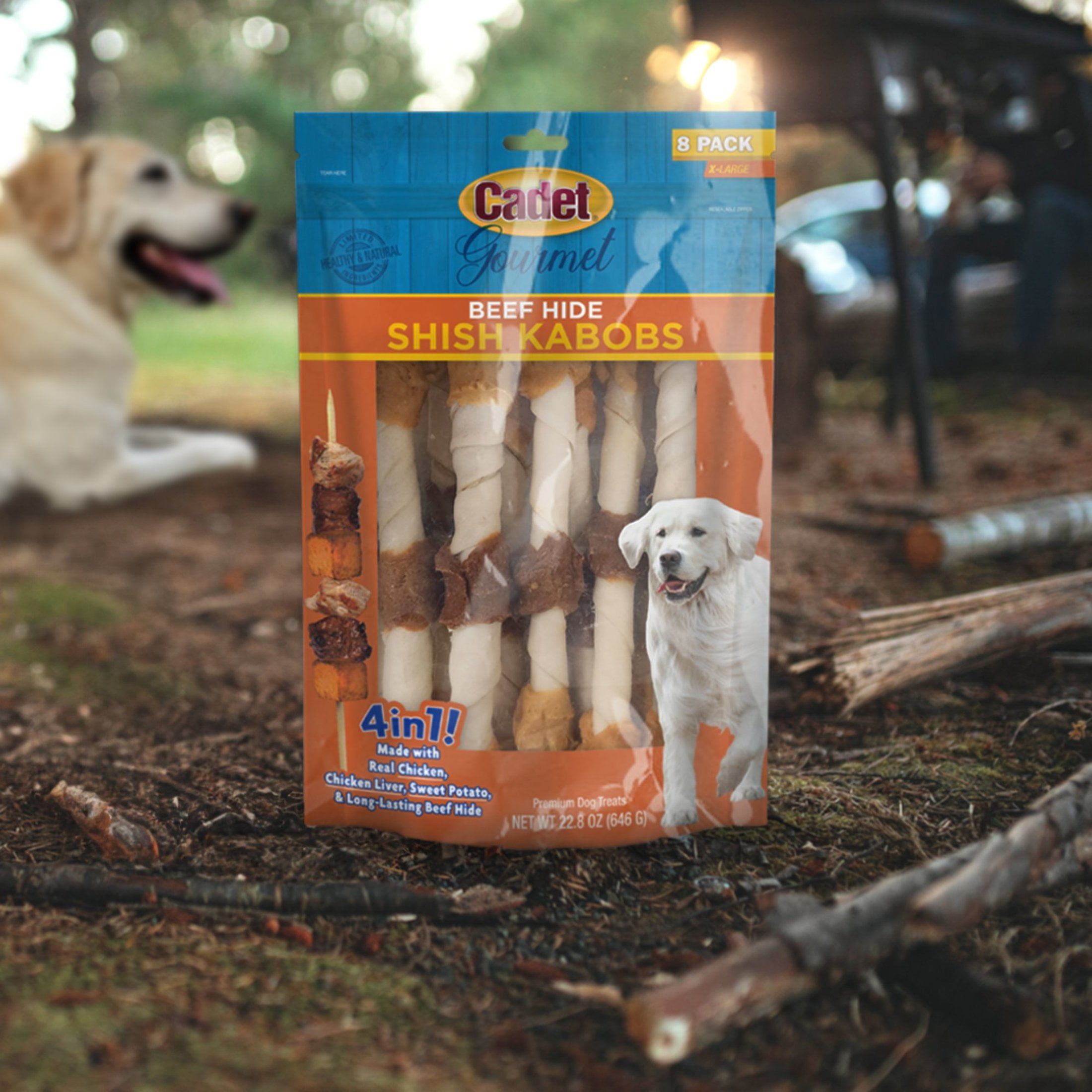 Cadet Gourmet Shish Kabob Dog Treats for Large Dogs, Chicken & Sweet Potato Dog Chews, 10 Inch, 8 Count