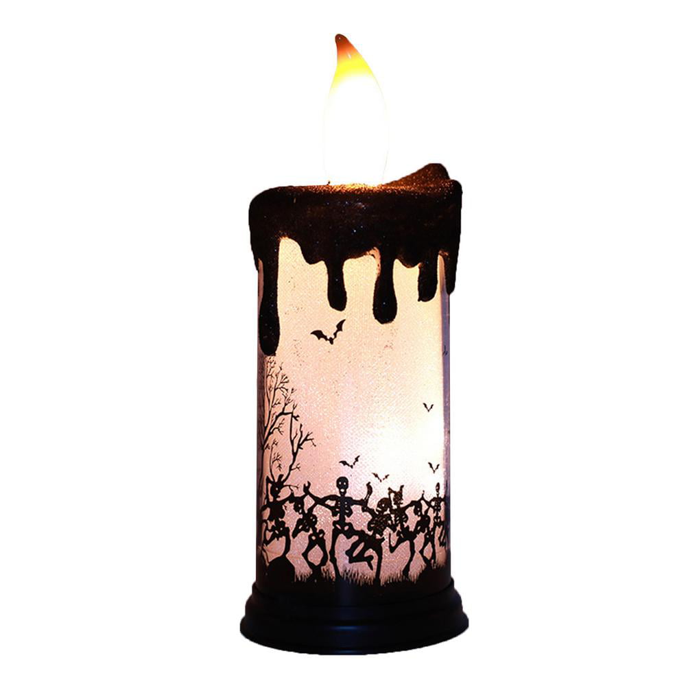 Spooky Halloween 8" Black Glitter Battery Taper Flickering Candle 