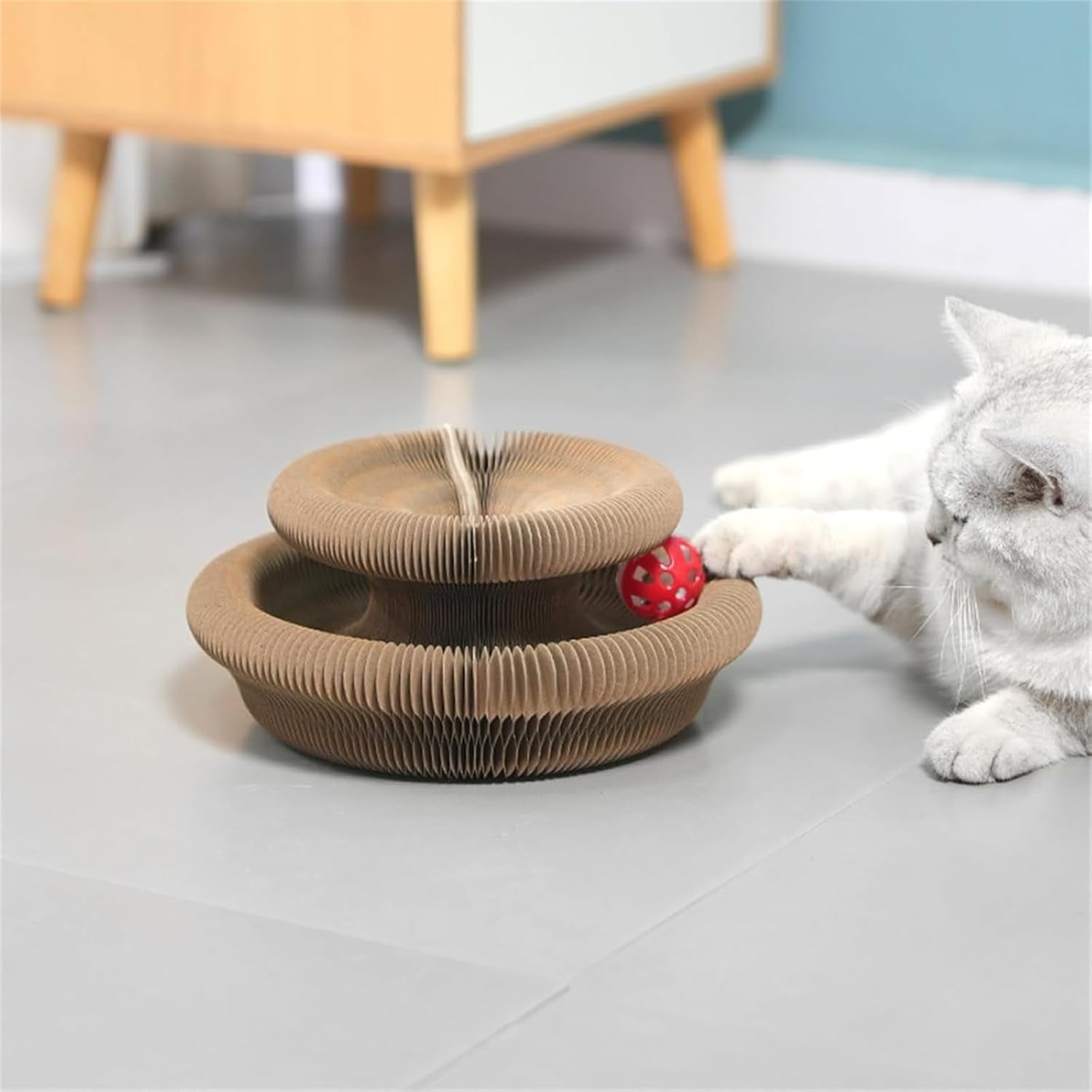 Twisty Paws Cat Toy, 3-in-1 Foldable Cat Scratcher Toy: Interactive Play & Rest Center with Bell | Protects Furniture & Curbs Scratching