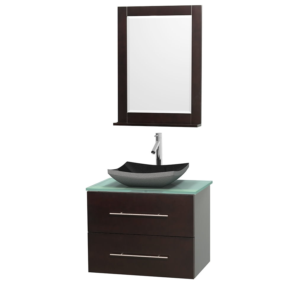 Centra 30" Single Bathroom Vanity in Espresso, Green Glass Countertop