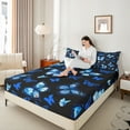 thumbnail image 3 of Manfei Dreamy Neon Butterfly Twin Sheet Sets, Kawaii Black Blue Animal Twin Fitted Sheet, Teens Girls Kids Female Flat Sheet, Luxury Bedroom Decor, 3pcs, 3 of 6